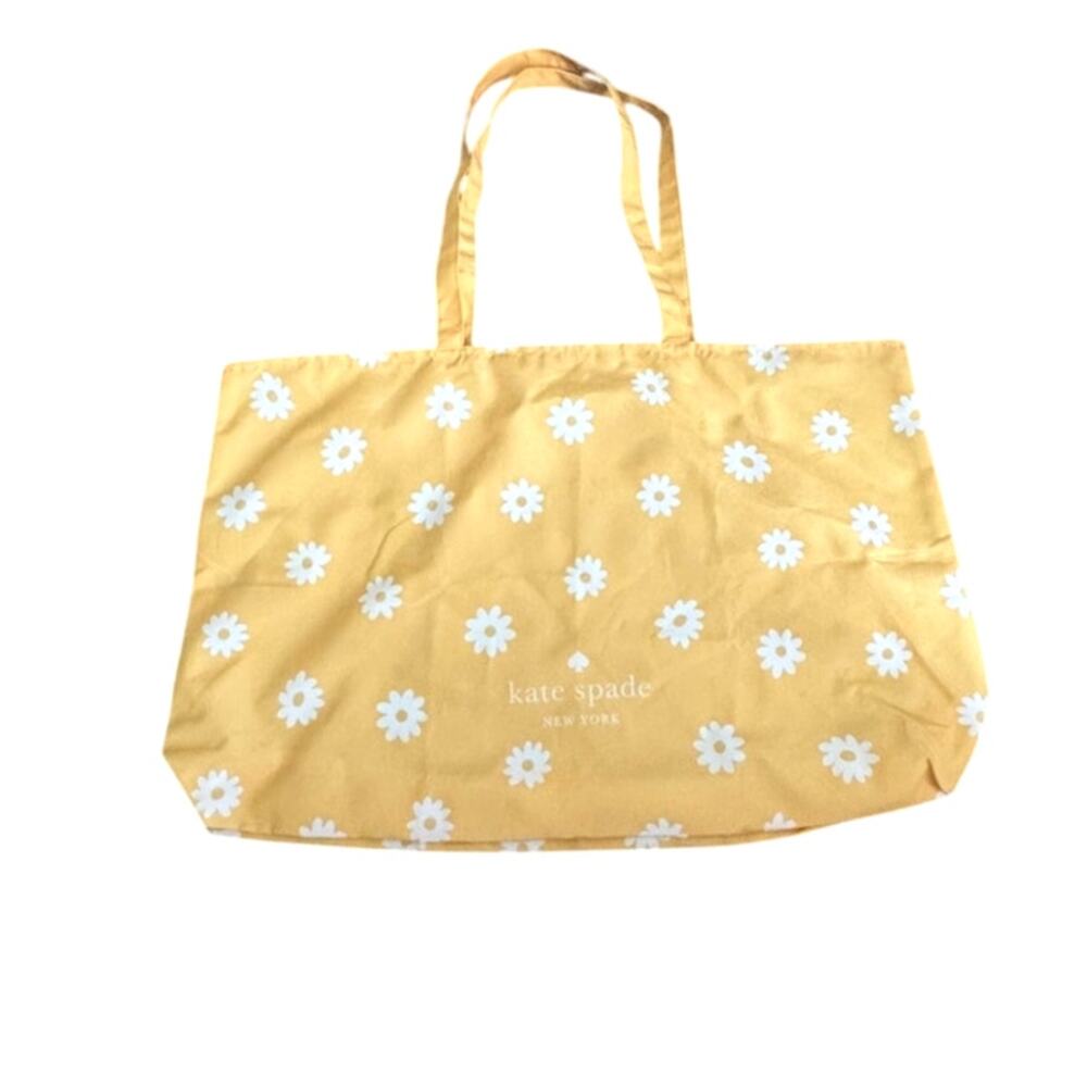 Kate Spade yellow White Polka Dot Daisy‎ Floral Canvas Tote Bag XL
